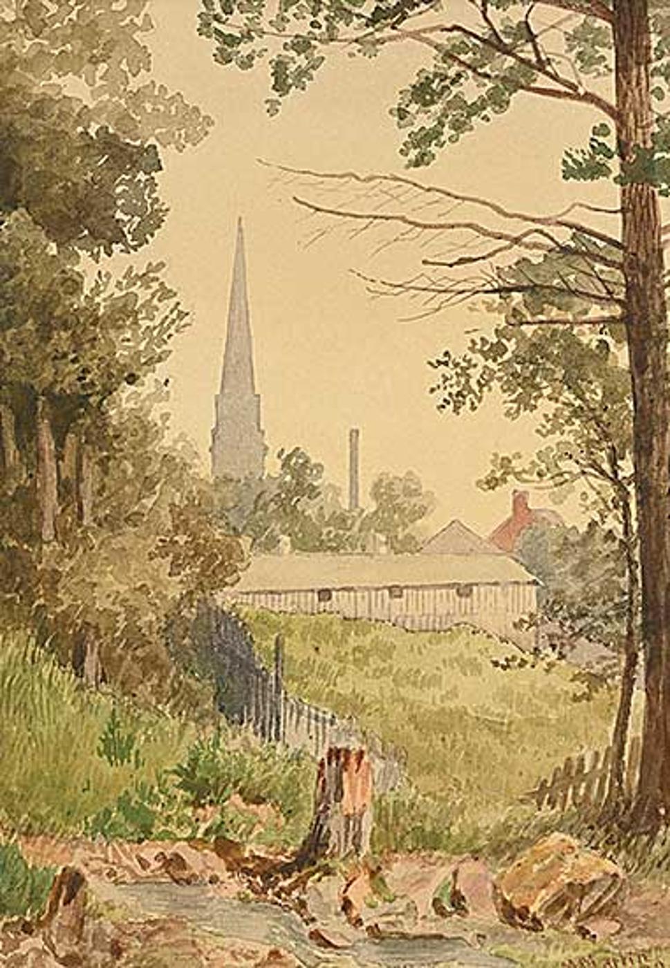 Thomas Mower Martin (1838-1934) - Wood Scene with Church Tower