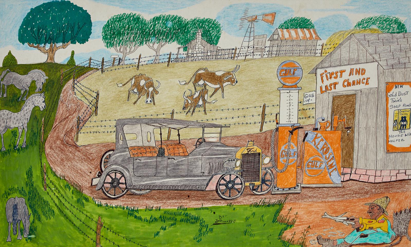 John Willard Banks (1912-1988) - 'first And Last Chance Gulf Gas Station', 'new Gold Dust Twin's Soap Powder, The House Wife Helper'