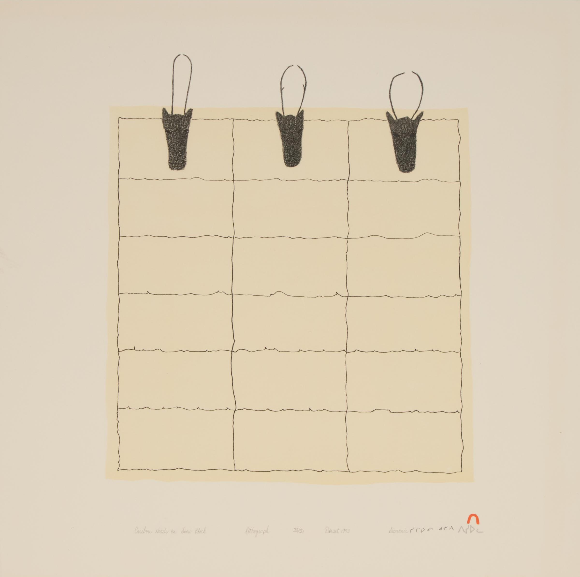Simeonie Quppapik (1909-1974) - Caribou Heads On Snow Block, 1993