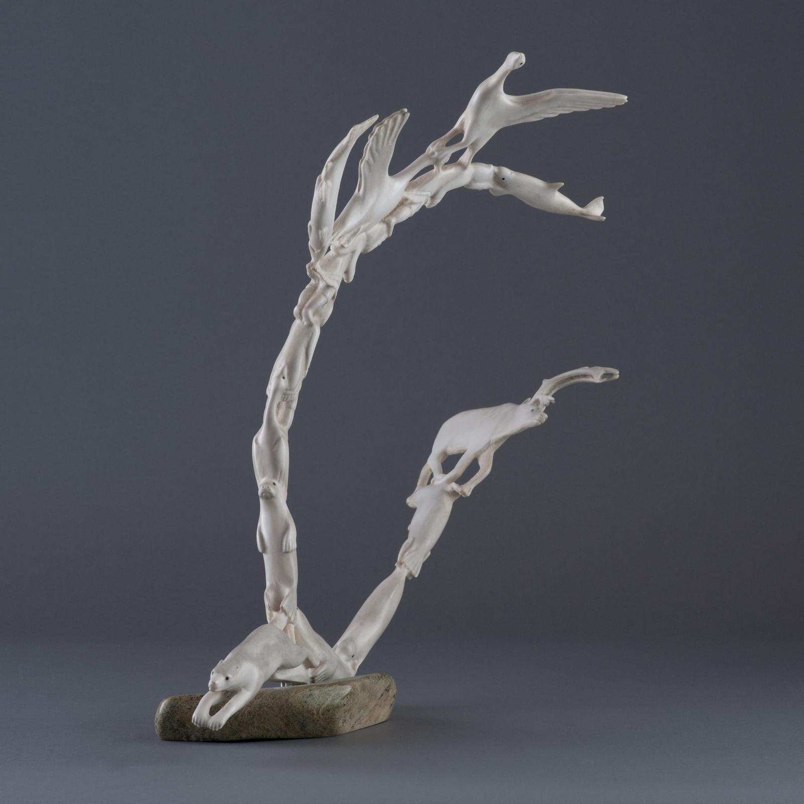 Jackoposie Oopakak (1948-2015) - Antler Elaborately Carved With Arctic Creatures