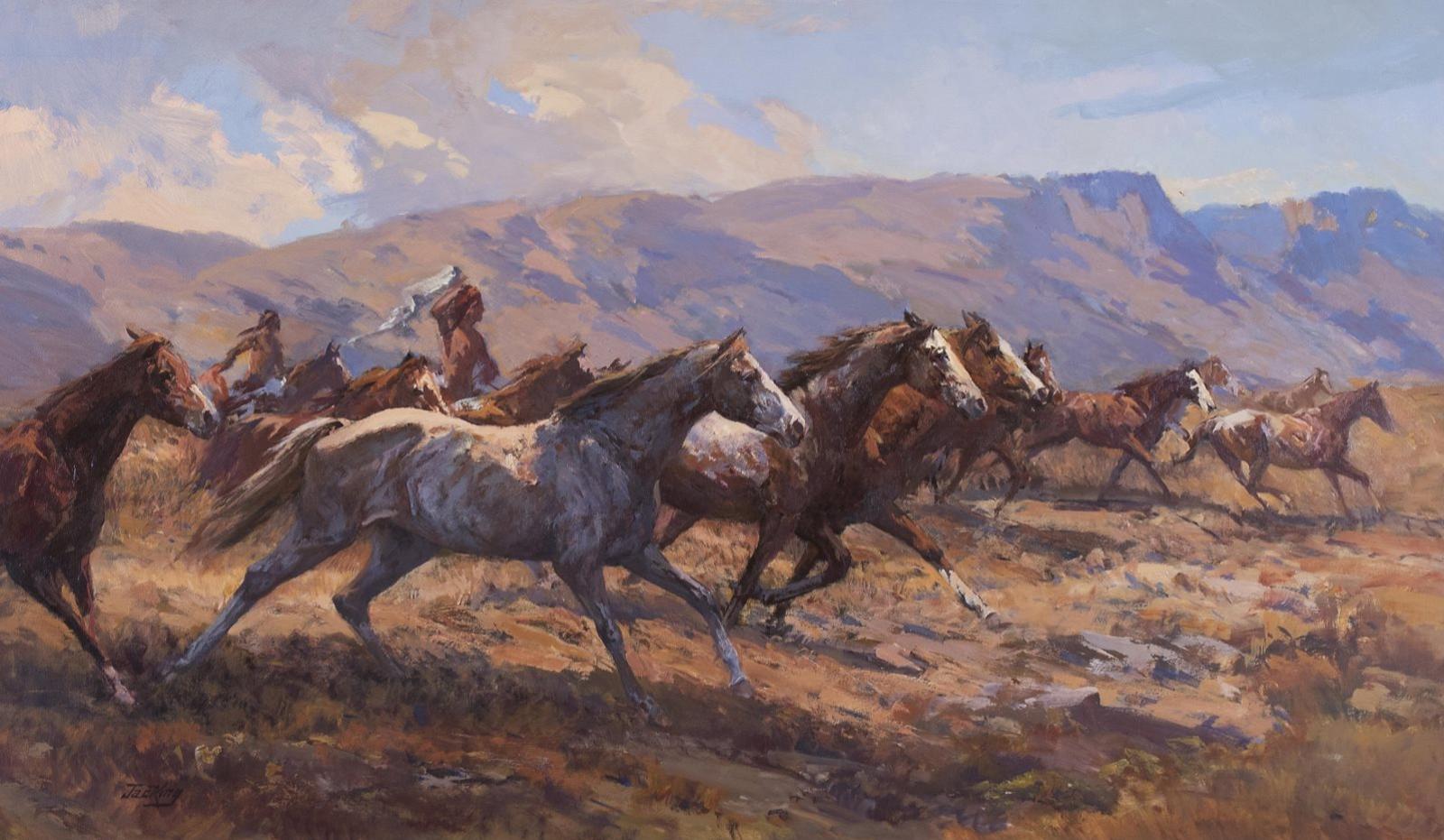 Jack [Jac] Elmo King (1920-1998) - Herding Wild Horses