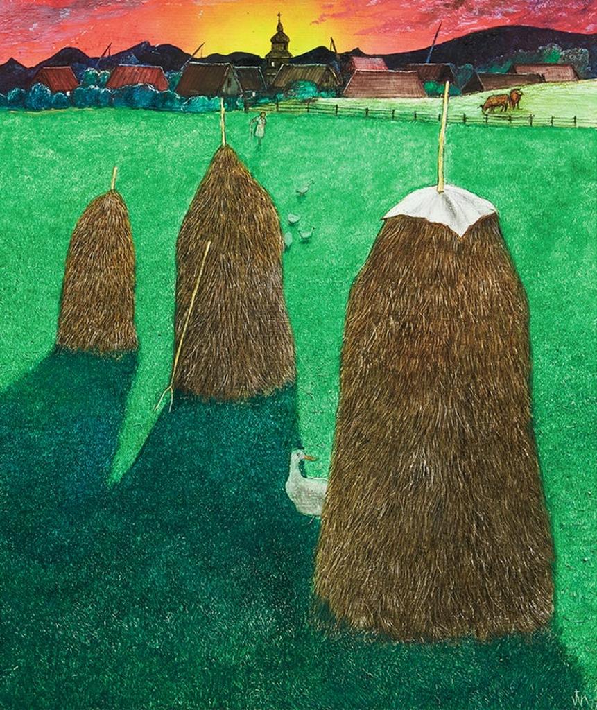 William Kurelek (1927-1977) - Haystacks and Ducks (Ukrainian Series)
