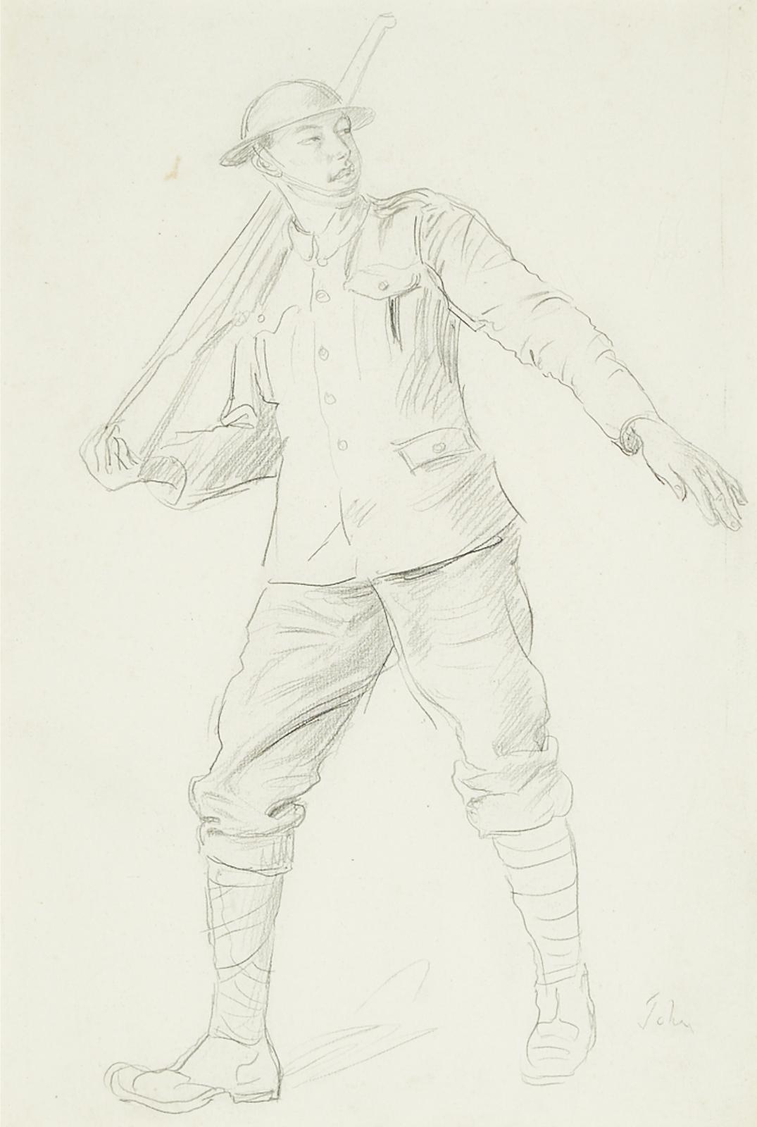 Augustus Edwin John (1878-1961) - Study Of A Canadian Soldier, Circa 1916