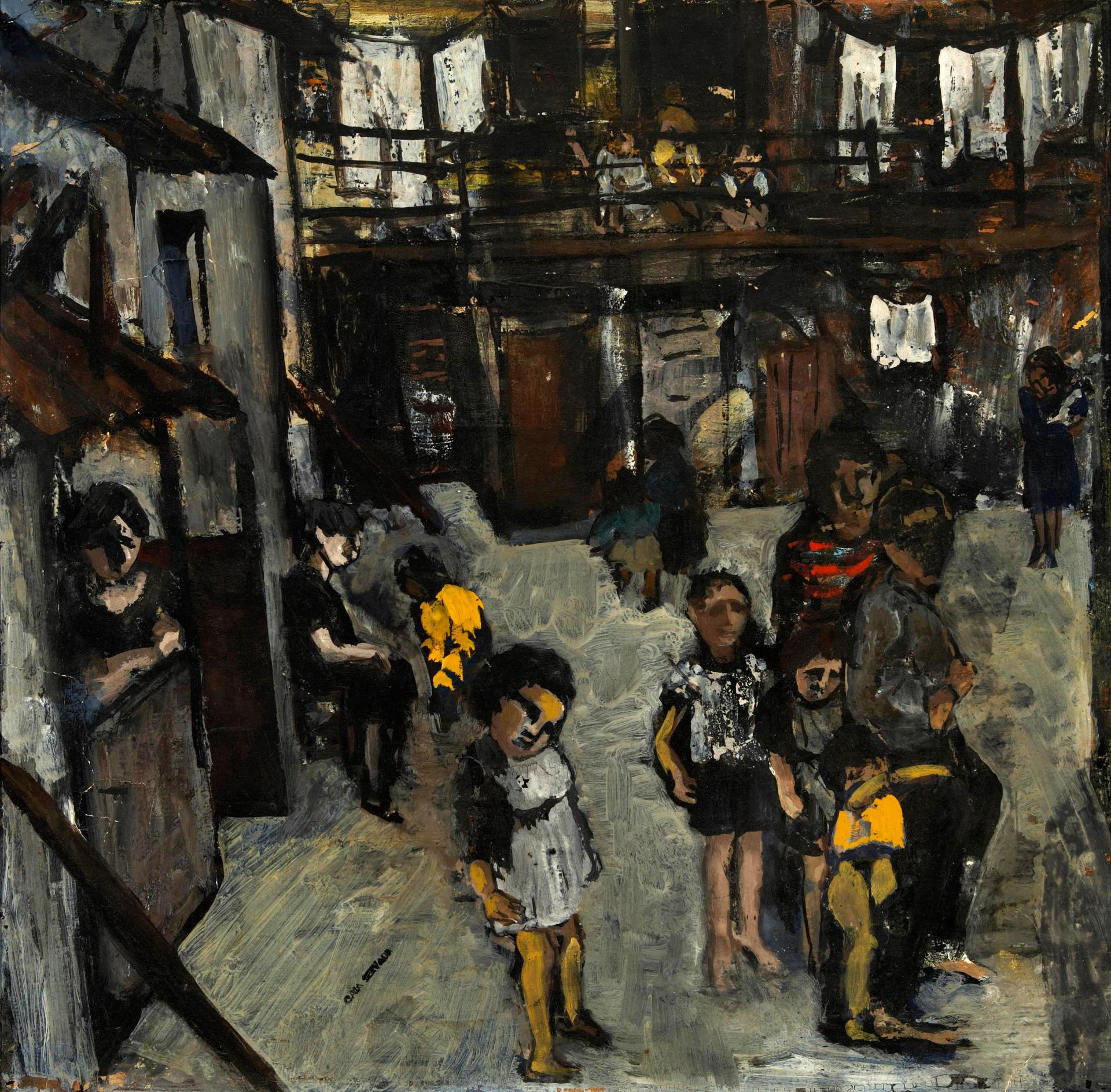 Maxwell Bennett Bates (1906-1980) - City Life (A partial portrait on the reverse)