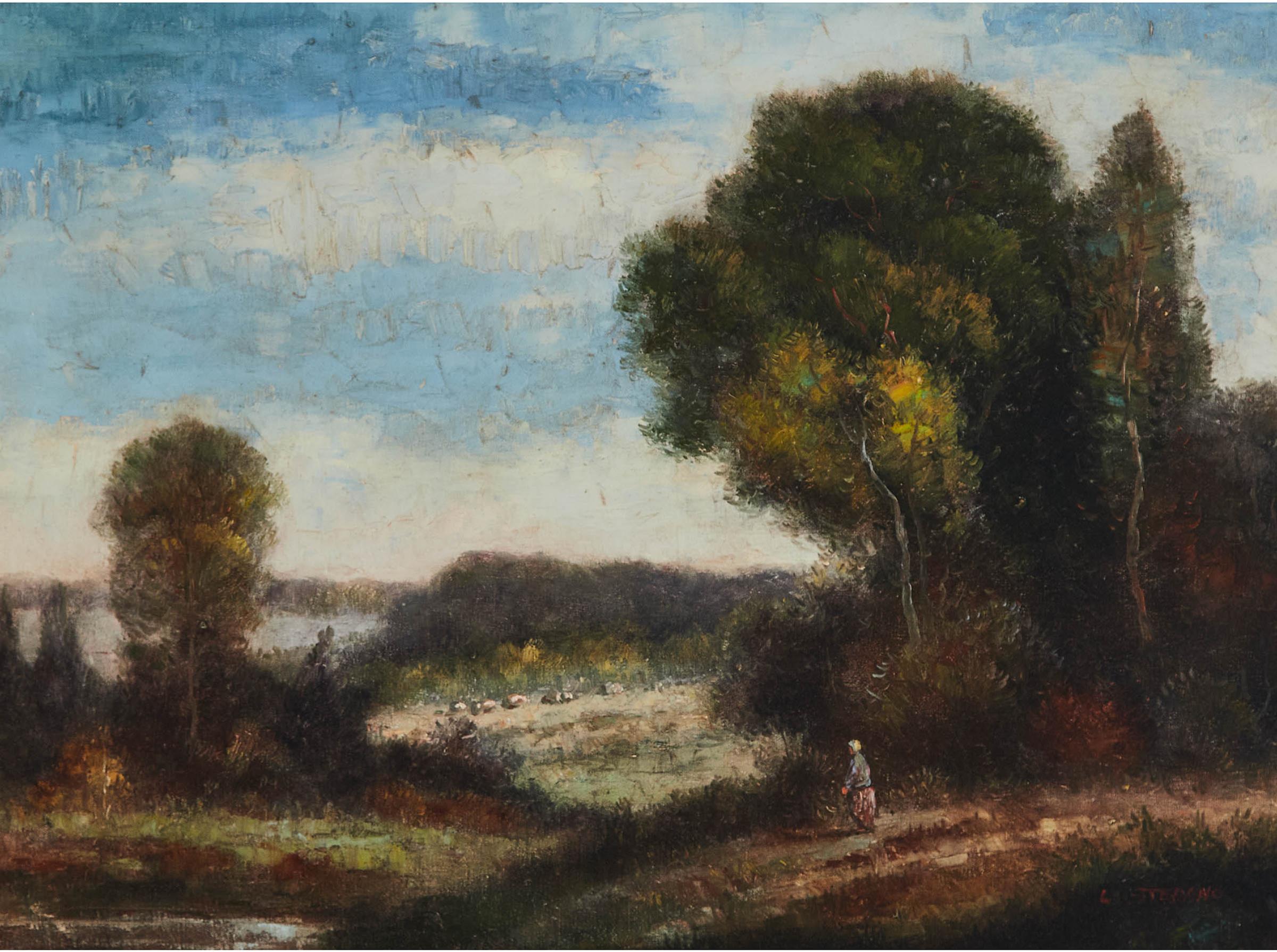 L. Stepano - Untitled (Woman Walking Along Wooded Path)