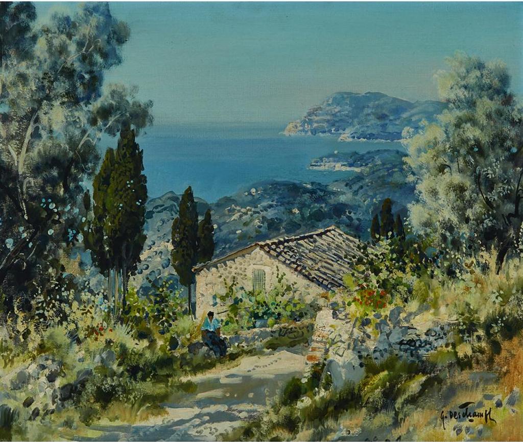 Gabriel Deschamps (1919) - Campagne De Menton Vue Sur Le Cap Martin Et Le Roche De Monaco