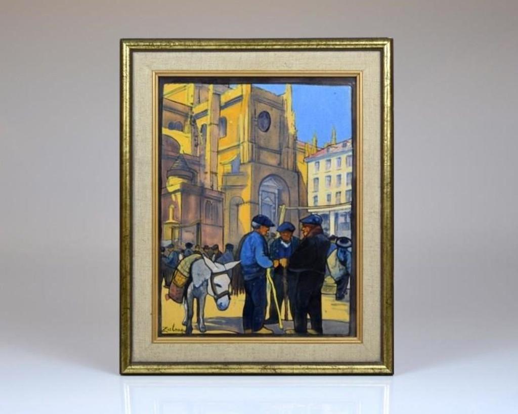 Daniel Zuloaga (1852-1921) - Untitled, Men in Piazza with donkey
