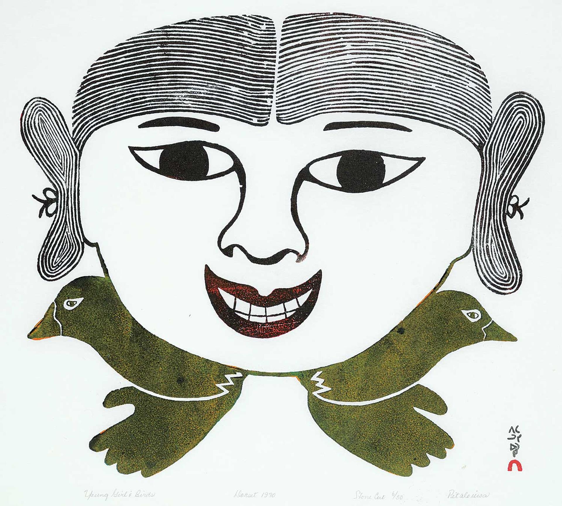 Pitaloosie Saila (1942-2021) - Young Girl and Birds #6/50
