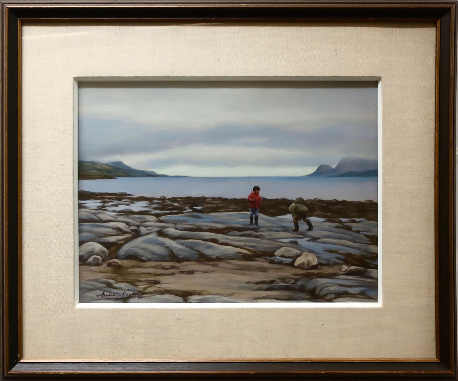 Anna T. Noeh (1926-2016) - Untitled (Young Boys On A Rocky Beach)