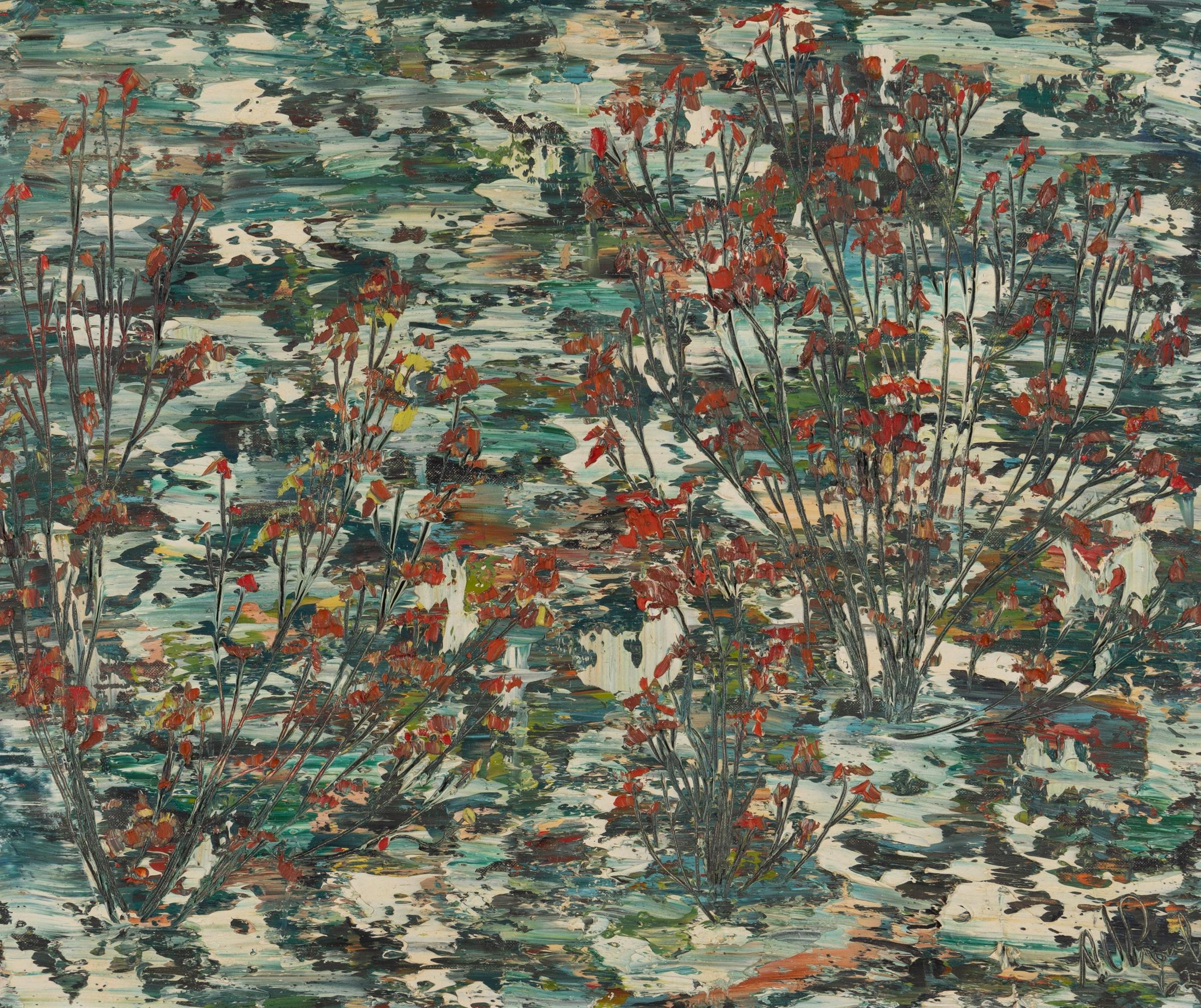 Anne Proulx (1923-1995) - Untitled - Red Flowering Bushes