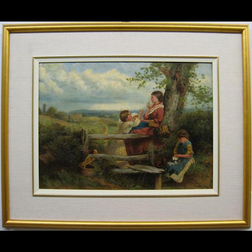 Jennie Morehouse - Mother With Children Resting By Old Rail Fence And Tree
