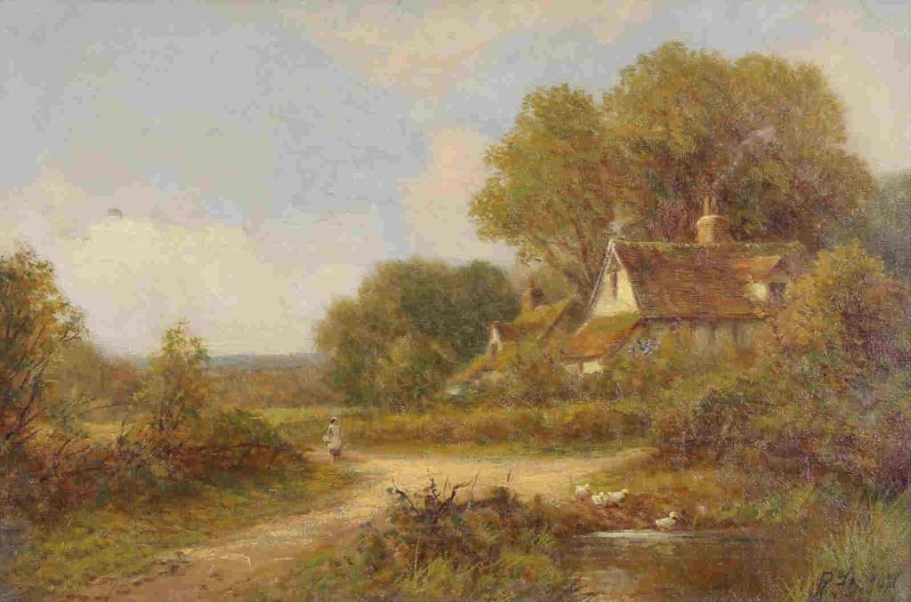 Robert Robin Fenson (1899-1914) - Figure And Ducks By A Cottage
