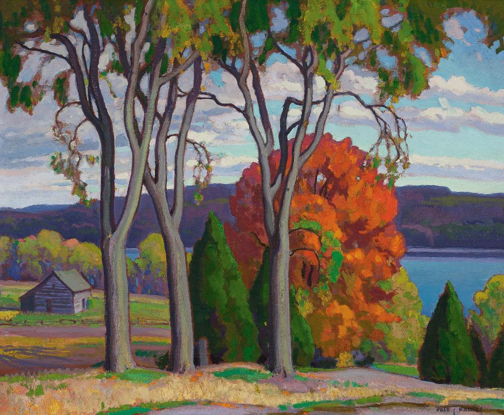 Frederick Stanley Haines (1879-1960) - Cabin By The Lake In Autumn