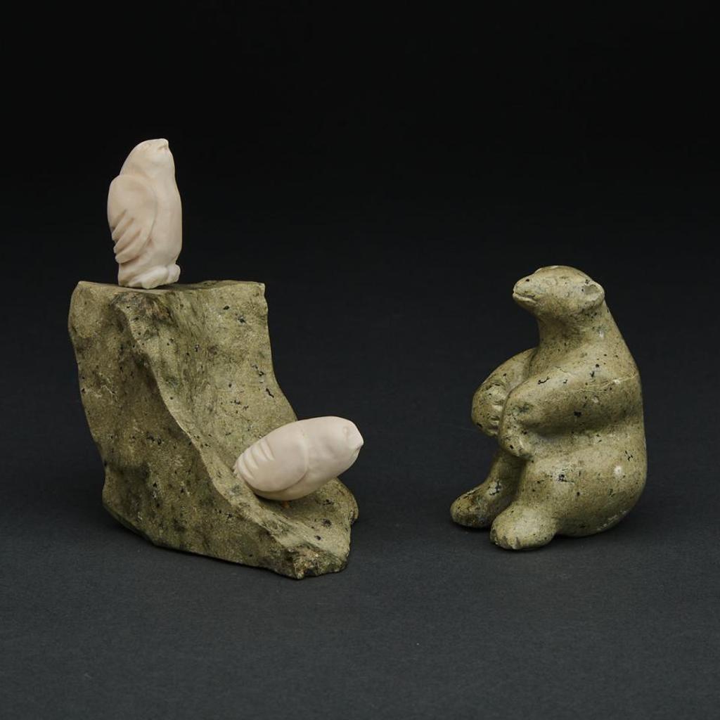 George Auksao (1963) - Owls Perched; Squatting Bear