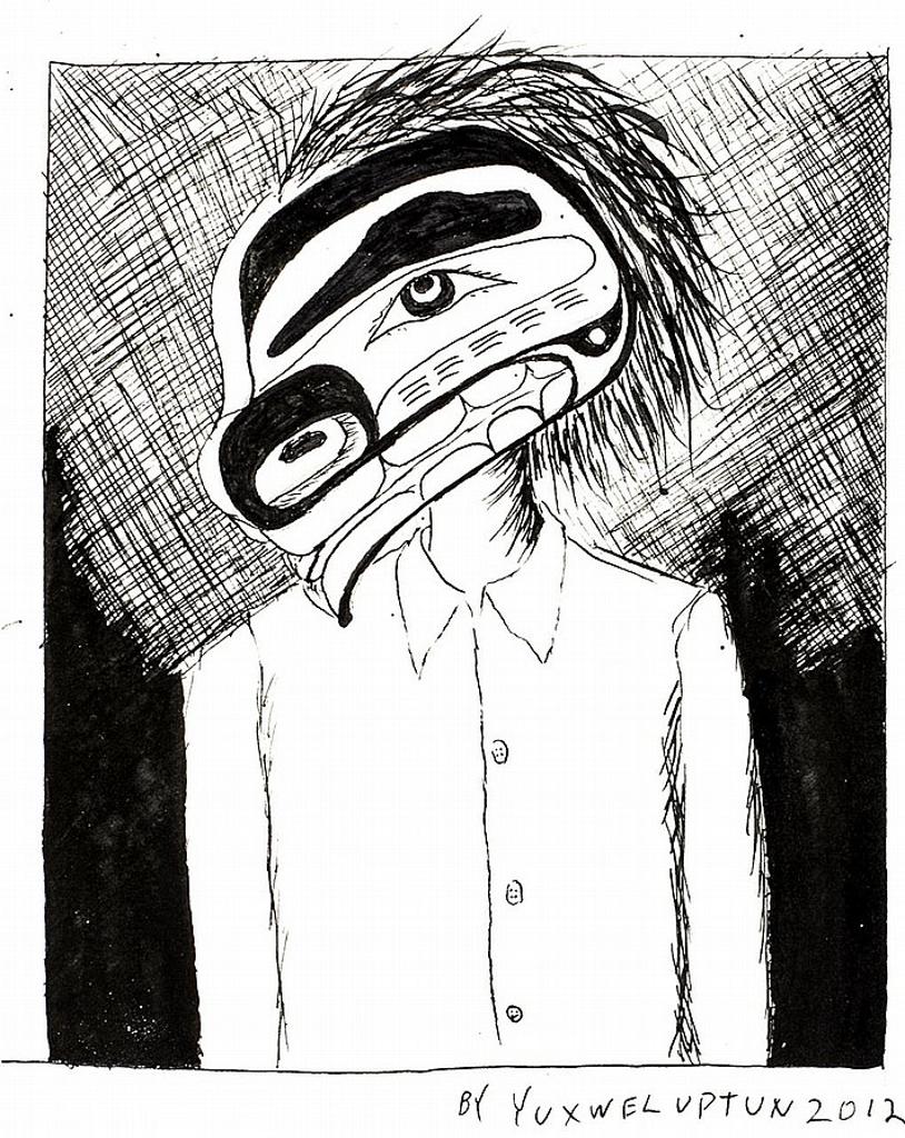 Lawrence Paul Yuxweluptun (1957) - Untitled - Figure in white collar shirt