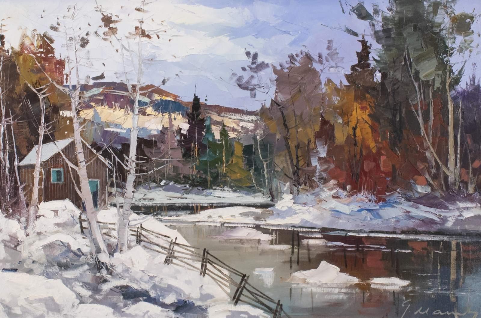 Geza (Gordon) Marich (1913-1985) - Riverside Cabin In Late Autumn Snow