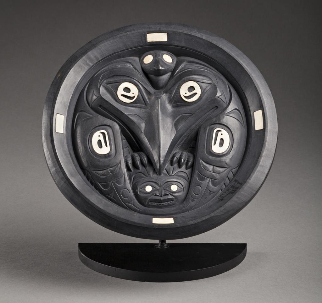 Gary Minaker-Russ (1958) - MASSET/ BURNABY, Haida Raven and Frog, Raven Spirit in Tail, c. 2010, argillite and bone