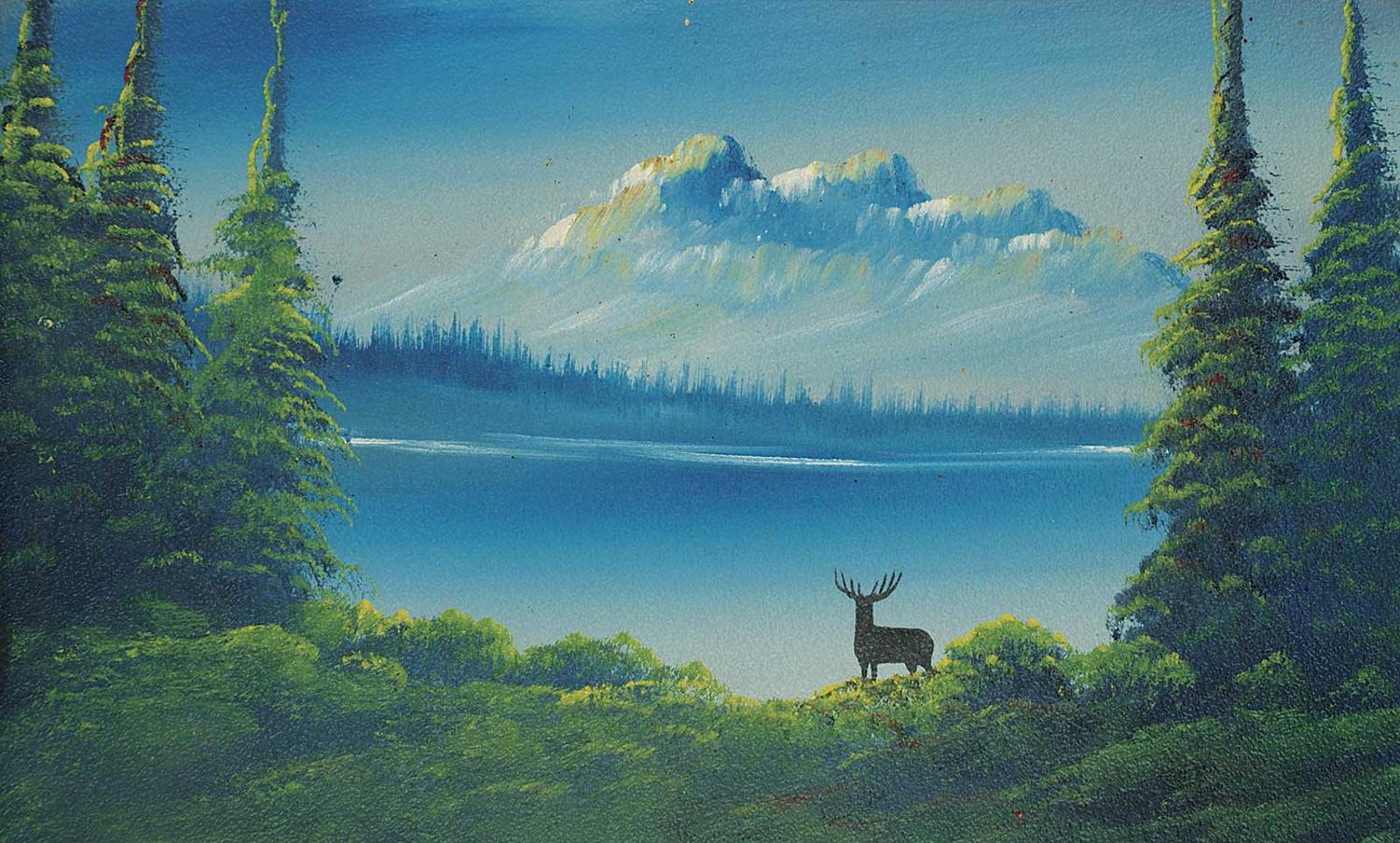 Levine Flexhaug (1918-1974) - Untitled - Blue Lake with Mountains