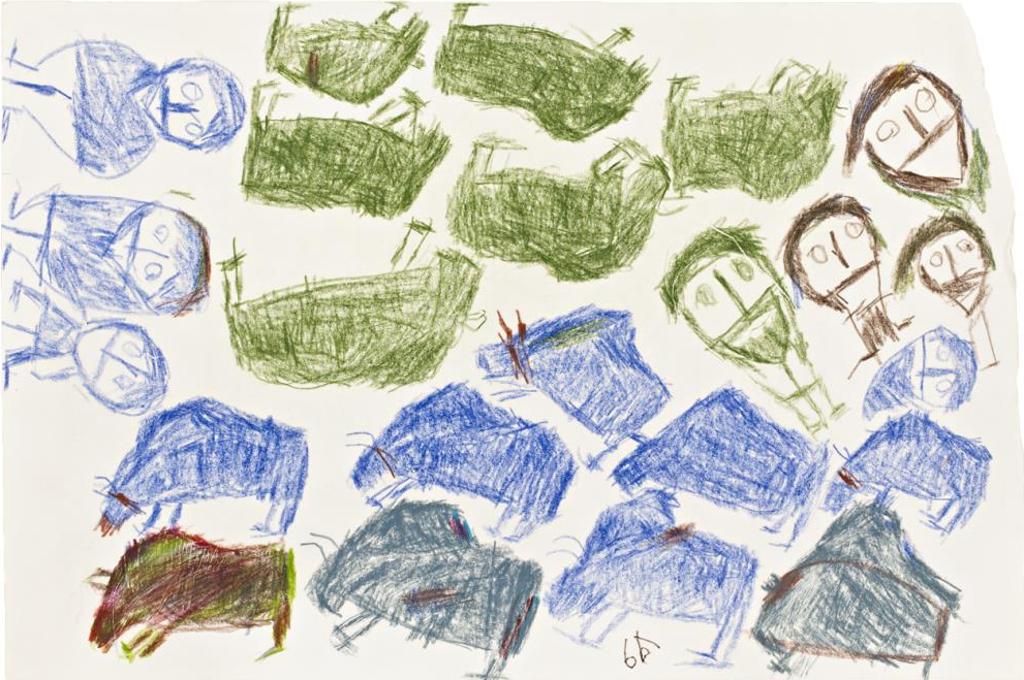 John Kavik (1897-1993) - Untitled (Hunters and Muskoxen), C. 1981-83