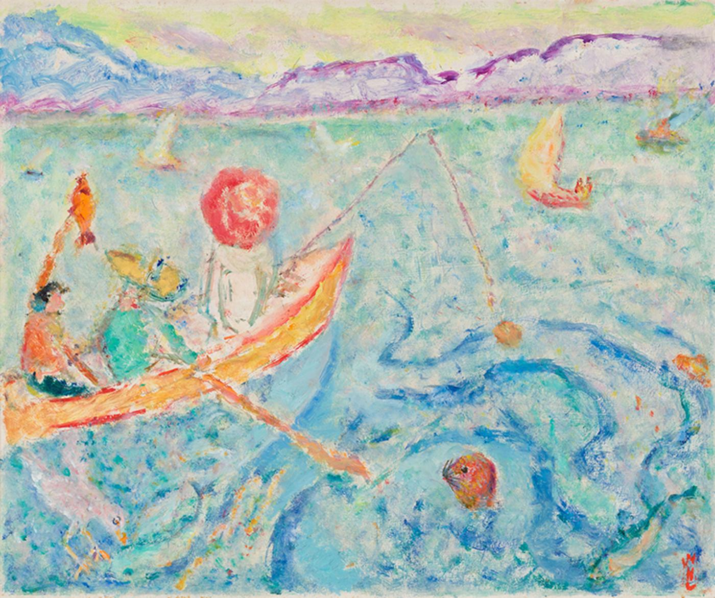 Harold Mortimer-Lamb (1872-1970) - Margaret Carter, Irene H. Reid, and Harold Mortimer Lamb in a Rowboat at Mount Gardiner Park, Bowen Island