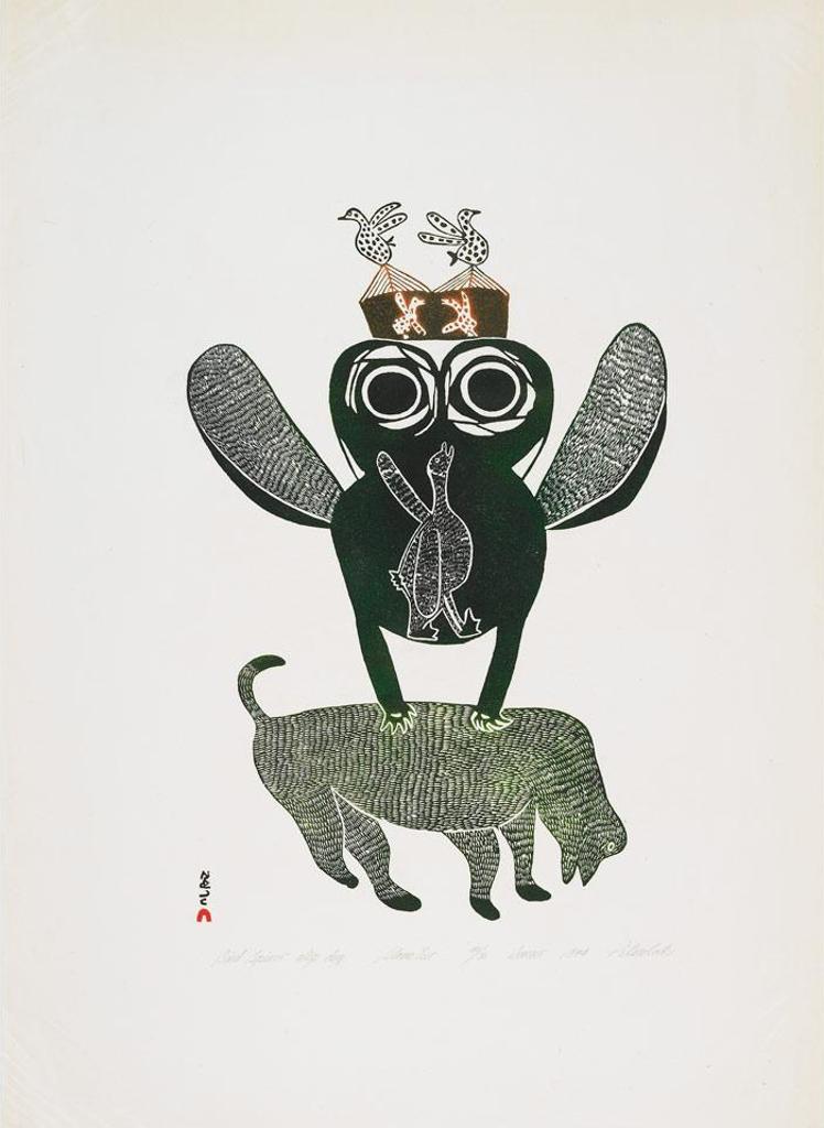 Pitseolak Ashoona (1904-1983) - Bird Spirit Atop Dog