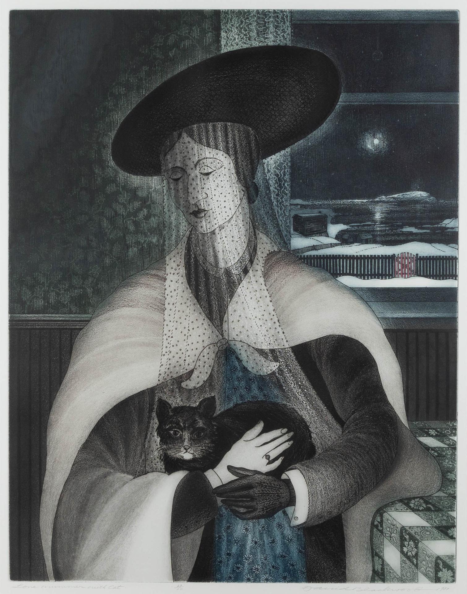 David Lloyd Blackwood (1941-2022) - Lone Mummer With Cat, 1987