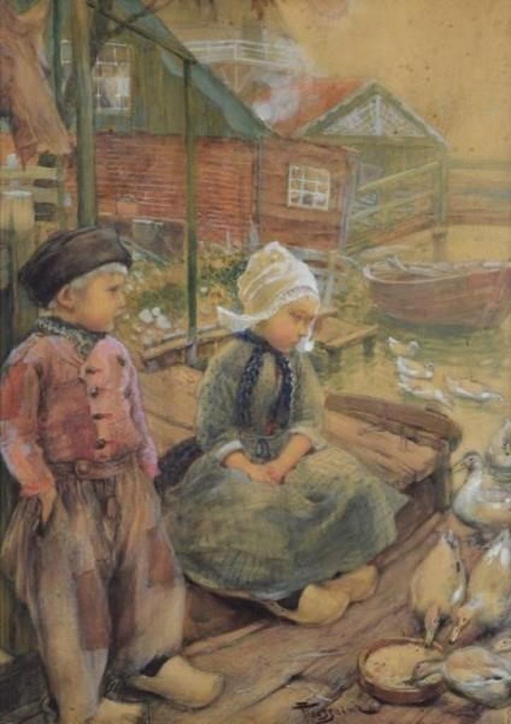Fernand Toussaint (1873-1955) - FEEDING THE DUCKS