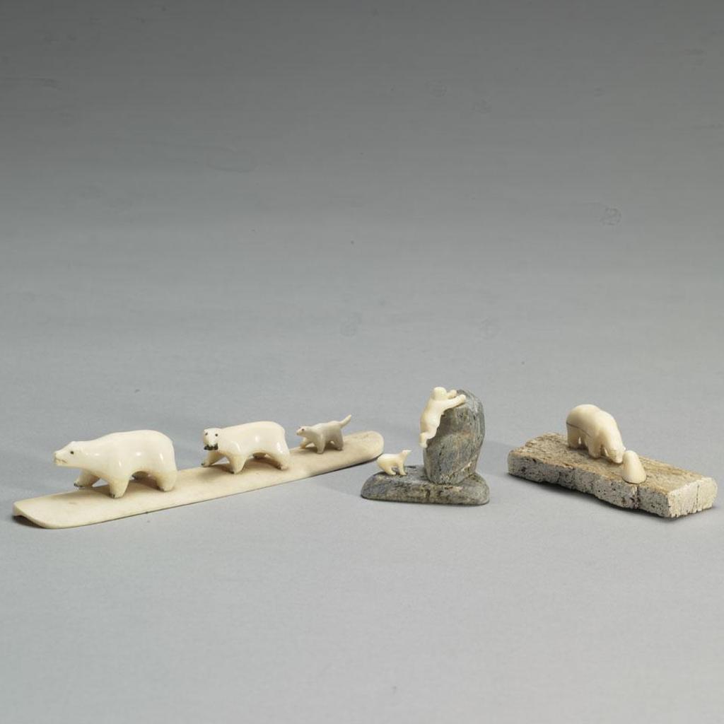 Augustin Anaittuq (1935-1992) - Bear Chasing Man; Polar Bear And Seal On Base; Two Bears And Dog On Base