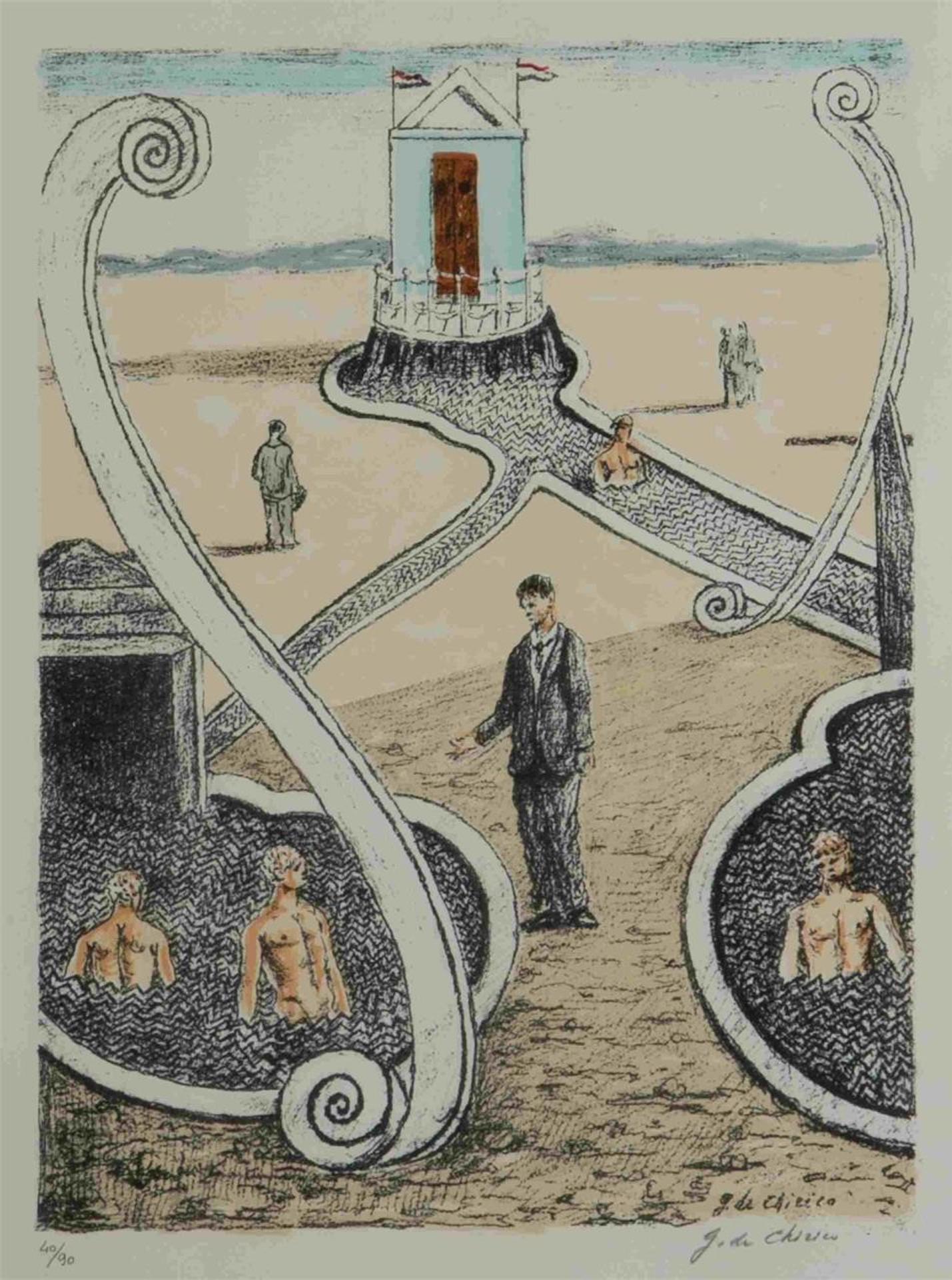 Giorgio de Chirico (1888-1978) - L'Ospite dei Bagnanti Misteriosi (1969) [Ciranna, 163]