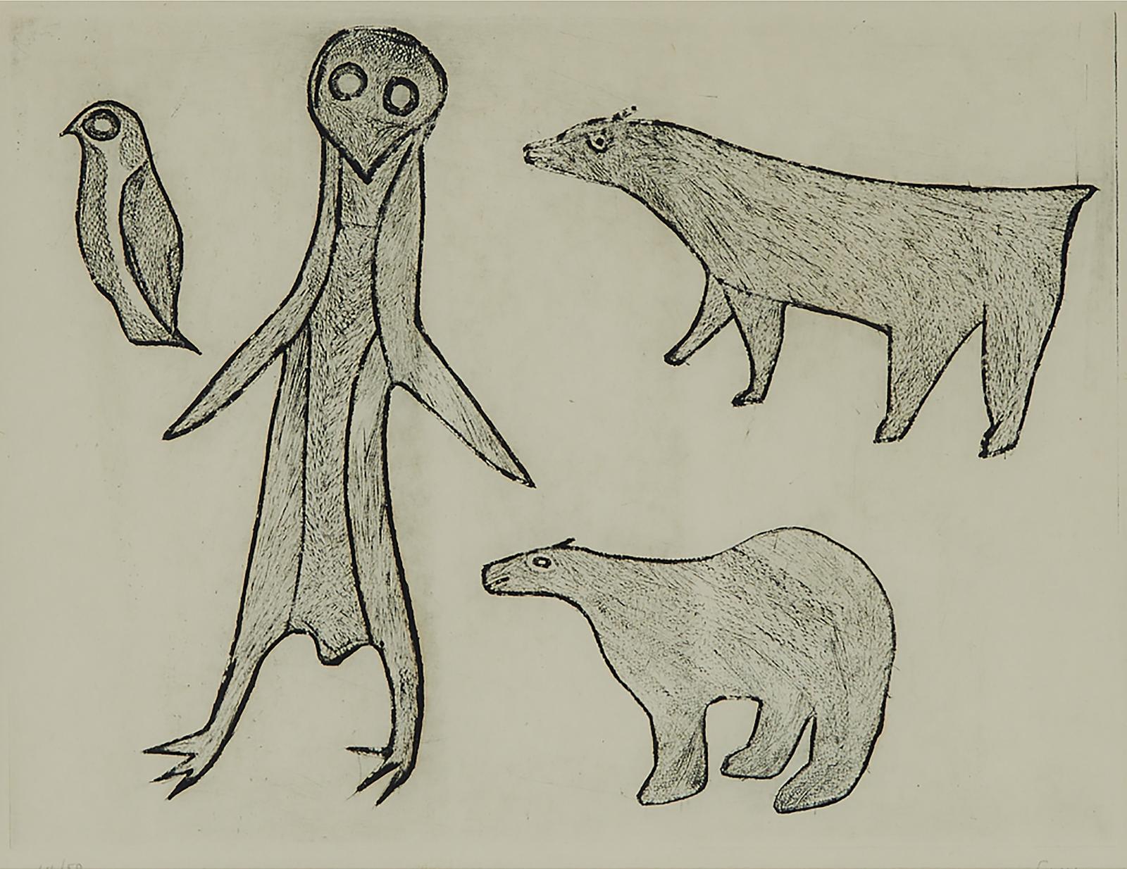 Lucy Qinnuayuak (1915-1982) - Birds And Bears