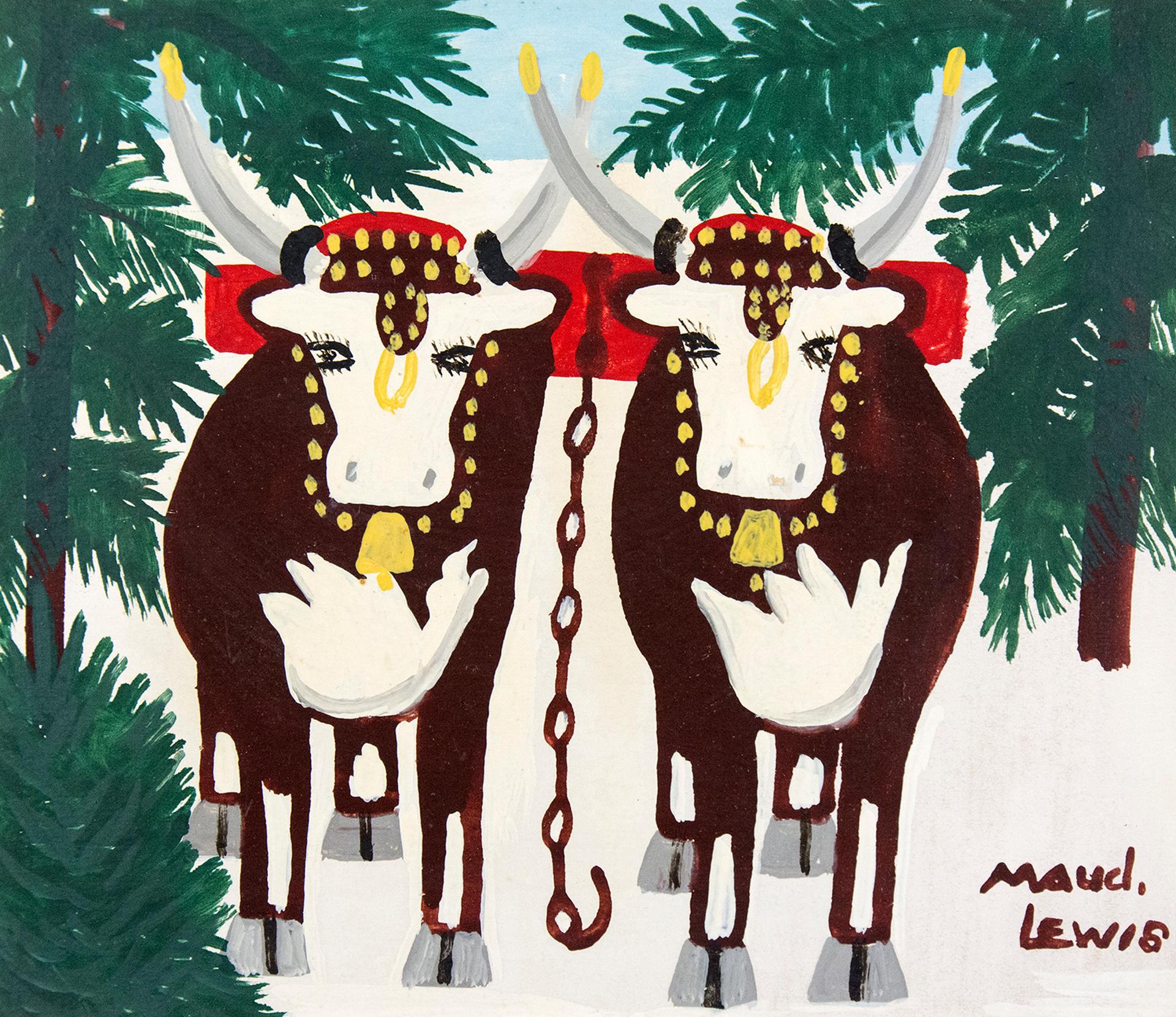 Maud Kathleen Lewis (1903-1970) - Two Oxen in Winter Four Legs, 1960s