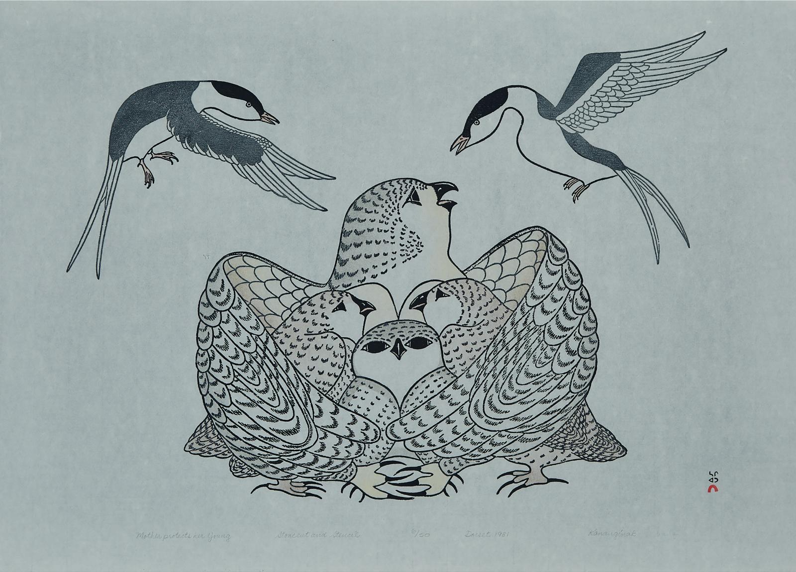 Kananginak Pootoogook (1935-2010) - Mother Protects Her Young