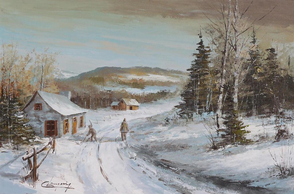 Claude Langevin (1942-2024) - Winter Scene, Rural Quebec