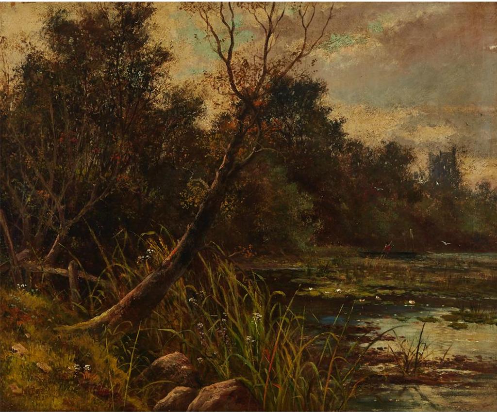 George Vicat Cole (1833-1893) - Boatman In A River With Distant Castle, 1882