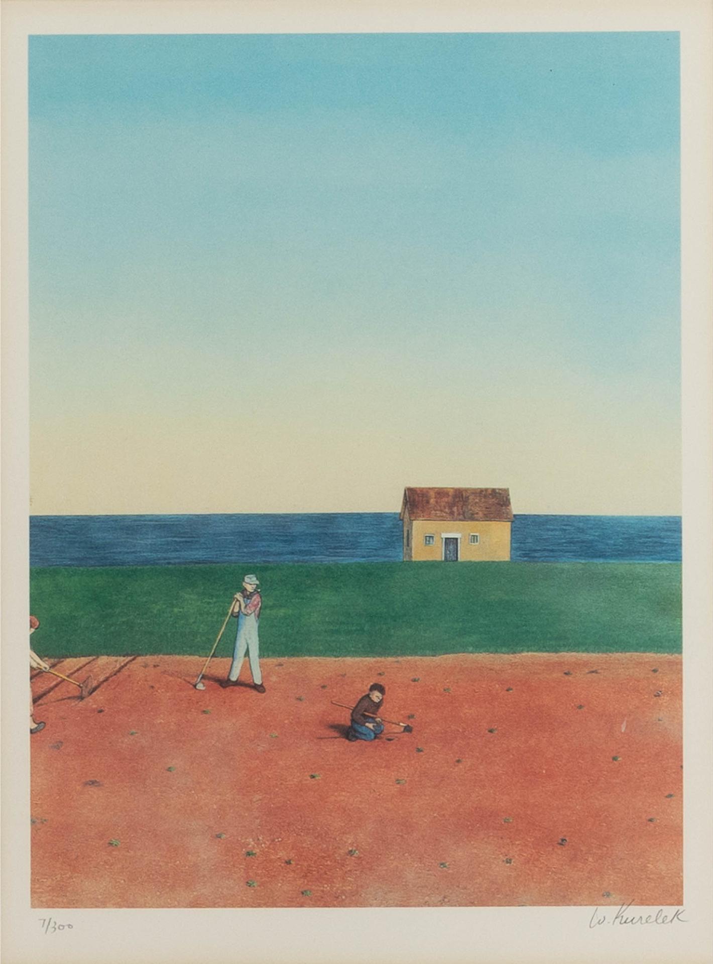 William Kurelek (1927-1977) - Potato Planters Admiring Baby Kildeers, 1977