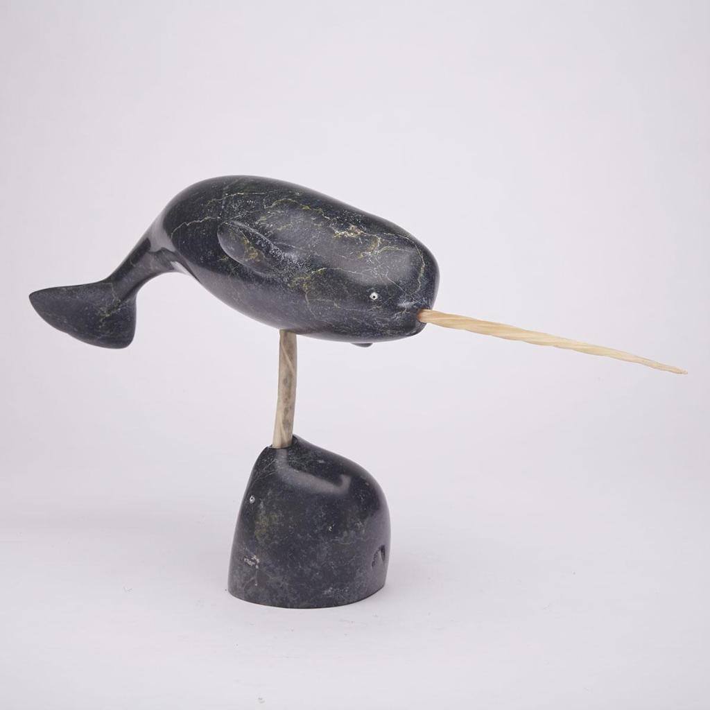Charlie Ugyuk (1931-1998) - Swimming Narwhal On Narwhal Head Base