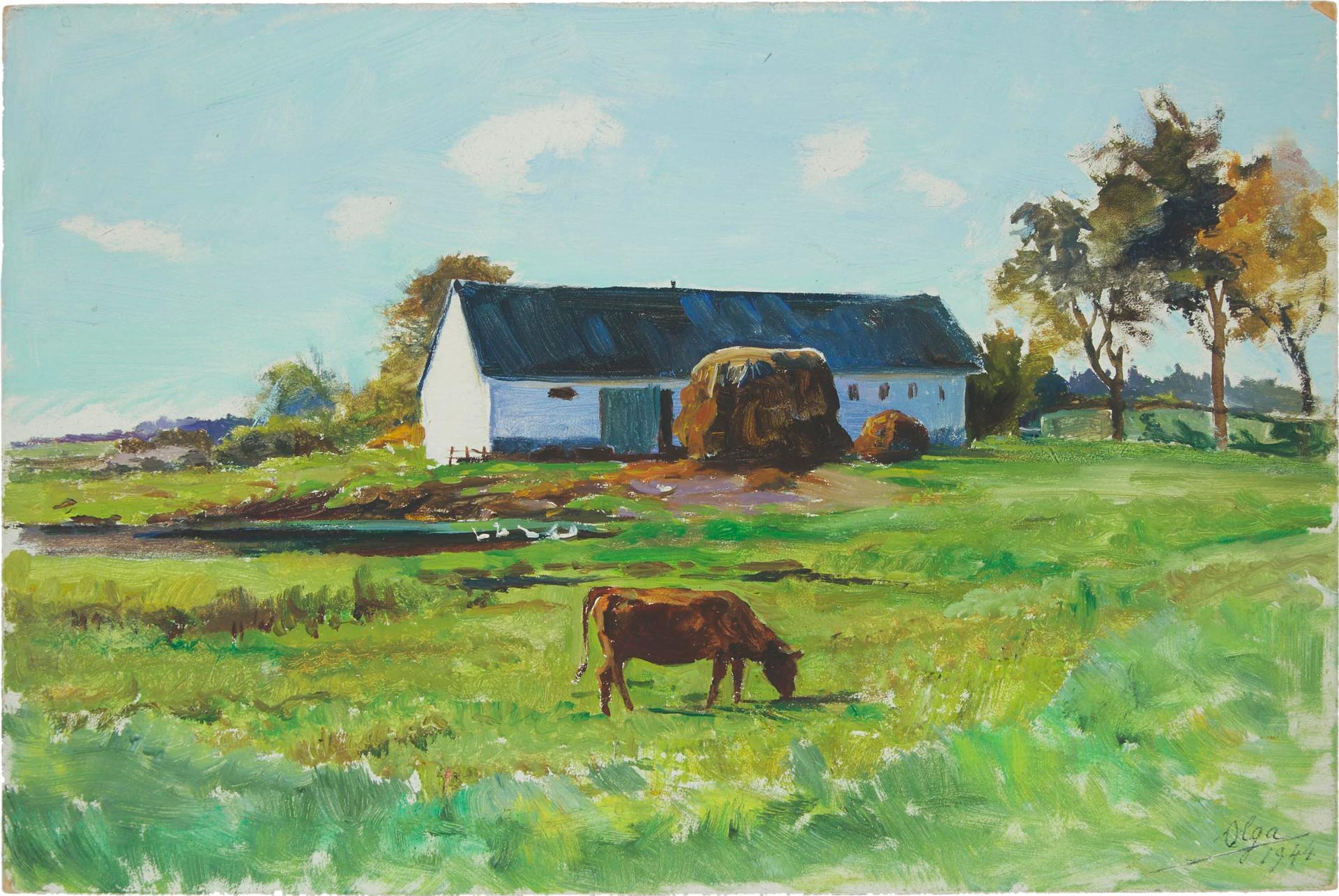 Grand Duchess Olga Alexandrovna (1882-1960) - Cow Grazing In Pasture, 1944