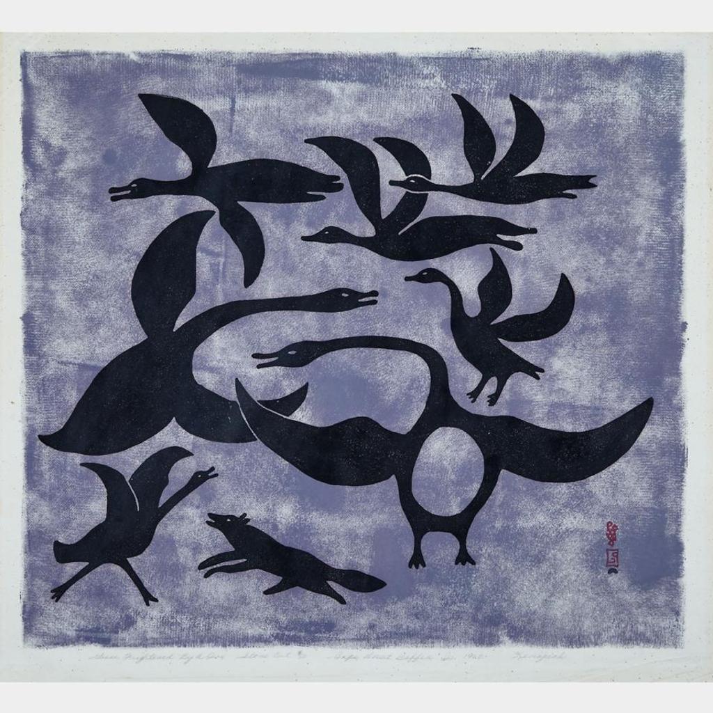 Kenojuak Ashevak (1927-2013) - Geese Frightened By A Fox