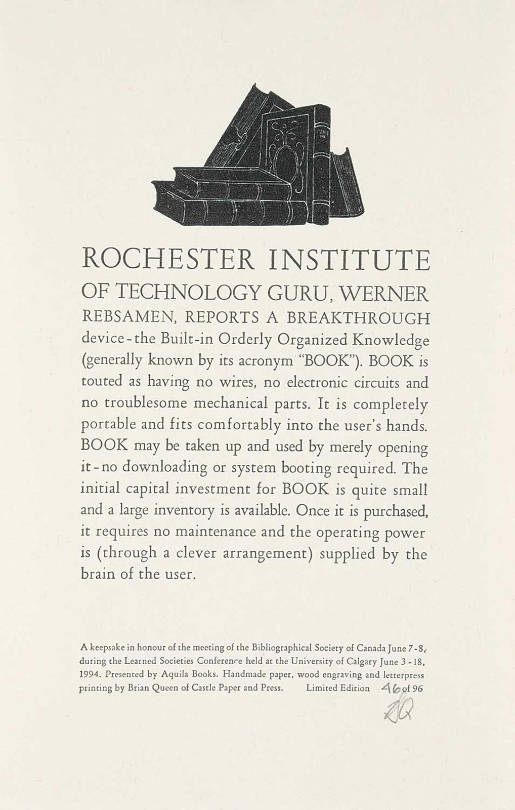 Brian Queen - Rochester Institiute of Technology - Keepsake #46/96