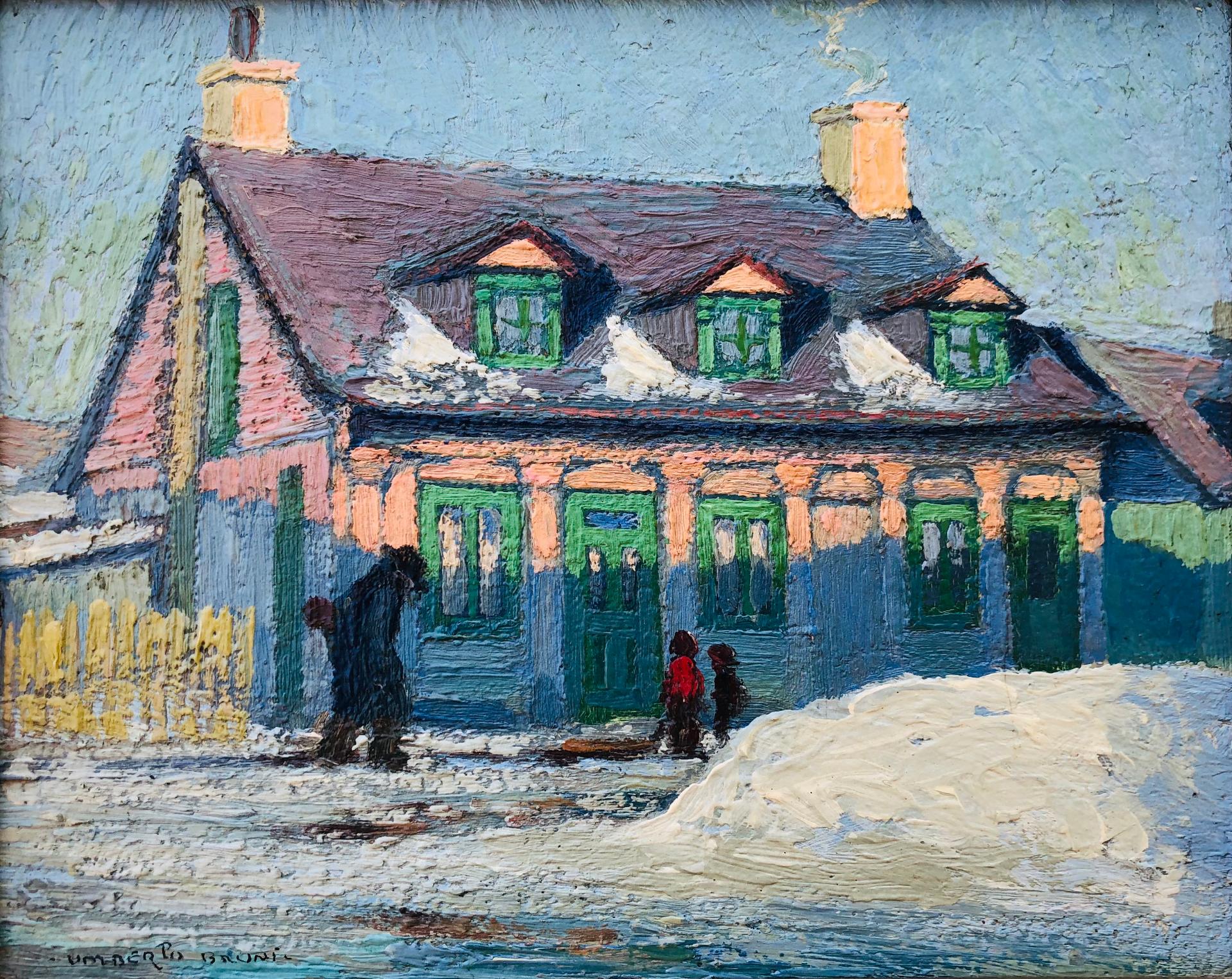 Umberto Bruni (1914-2021) - Maison au coucher du soleil en hiver, 1945