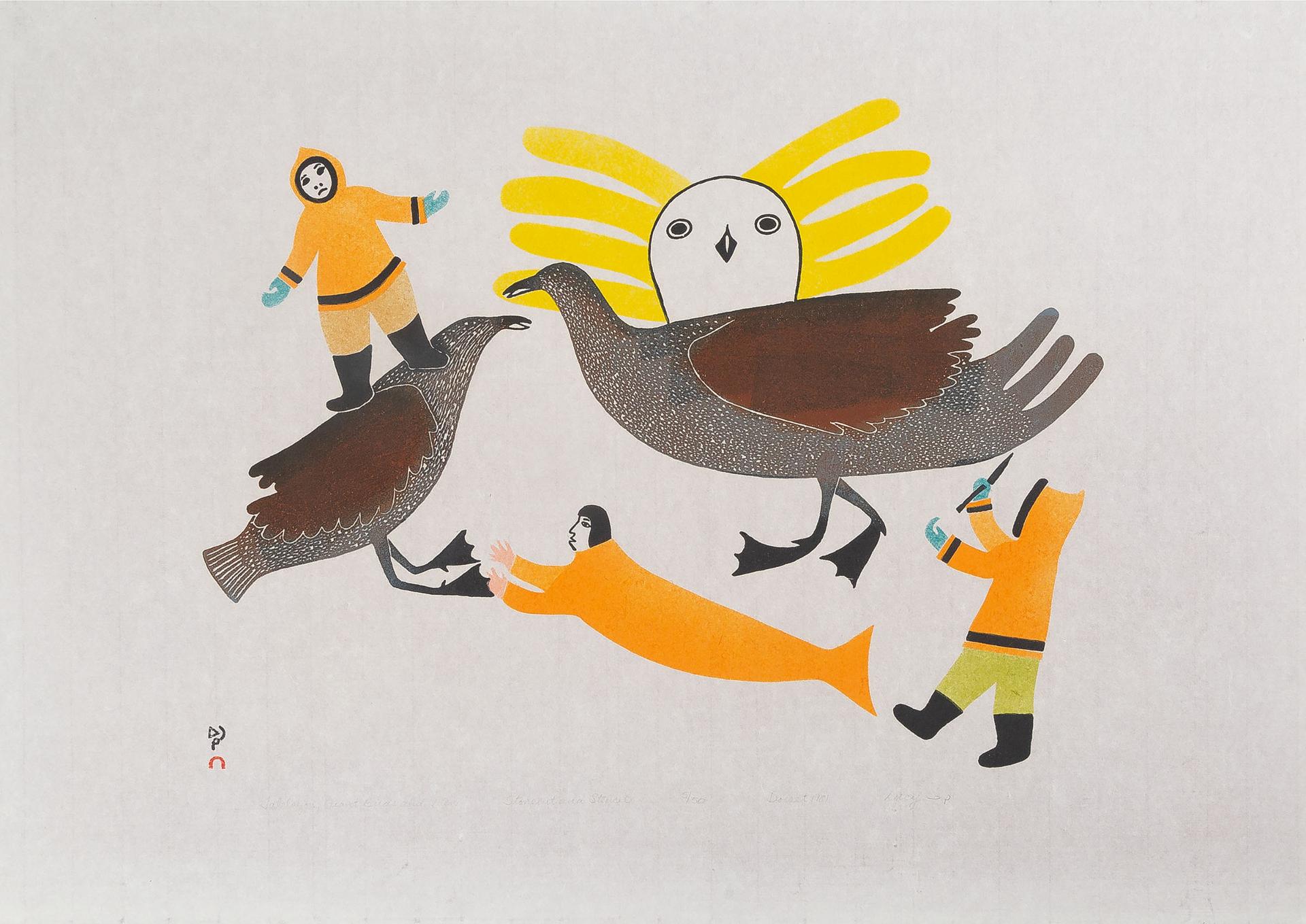 Lucy Qinnuayuak (1915-1982) - Talelayou, Giant Birds And Men