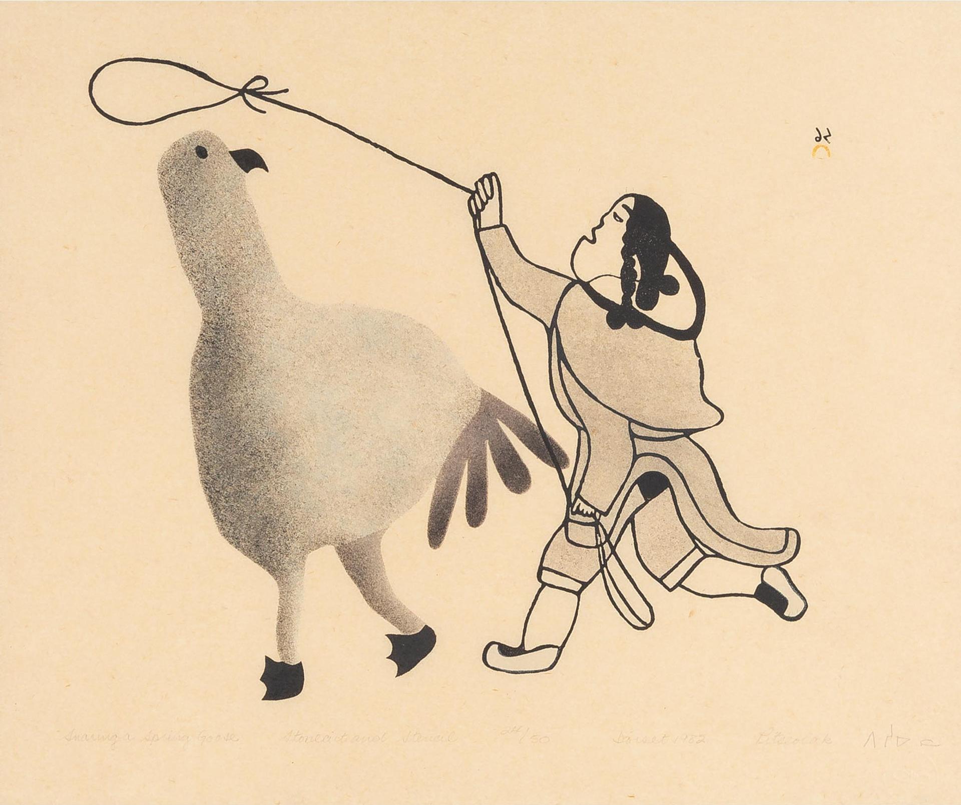 Pitseolak Ashoona (1904-1983) - Snaring A Spring Goose