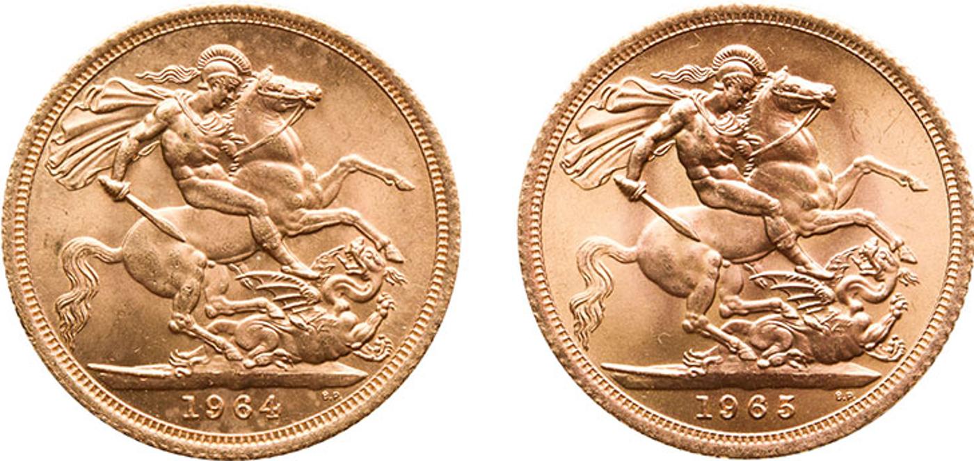 United Kingdom - Two Elizabeth II Gold Sovereigns 1964 and 1965, London Mint