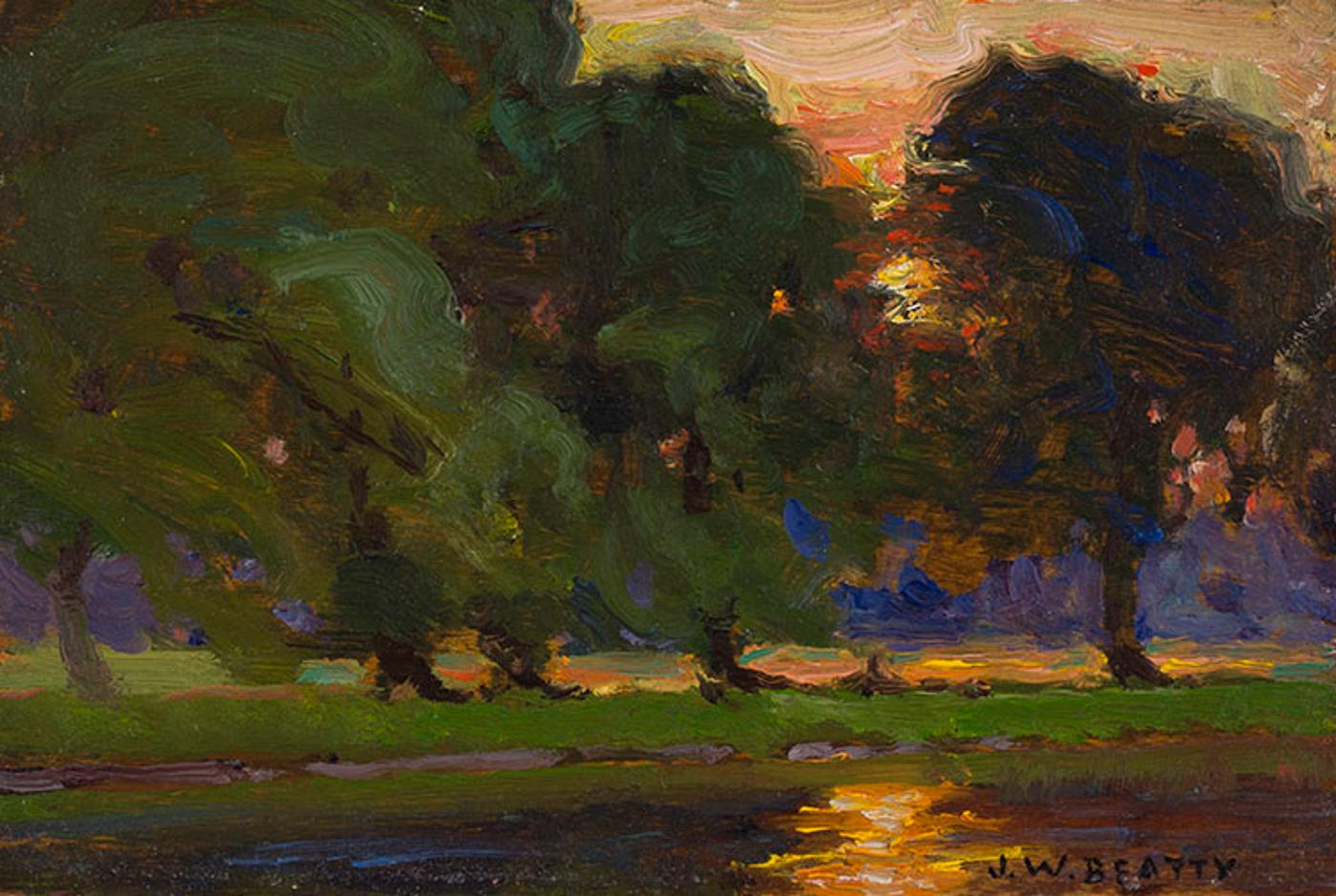 John William (J.W.) Beatty (1869-1941) - Sunset through the Trees