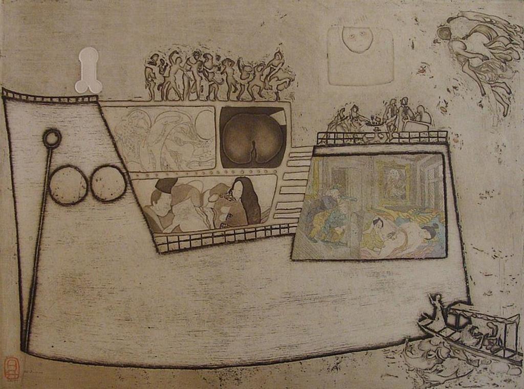 Nabororu Sawai (1931) - woodcut print THE FERRIES etching #20/100