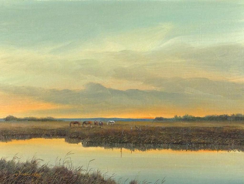 Allan Robert Thompson (1949) - Horses Grazing In Marshland