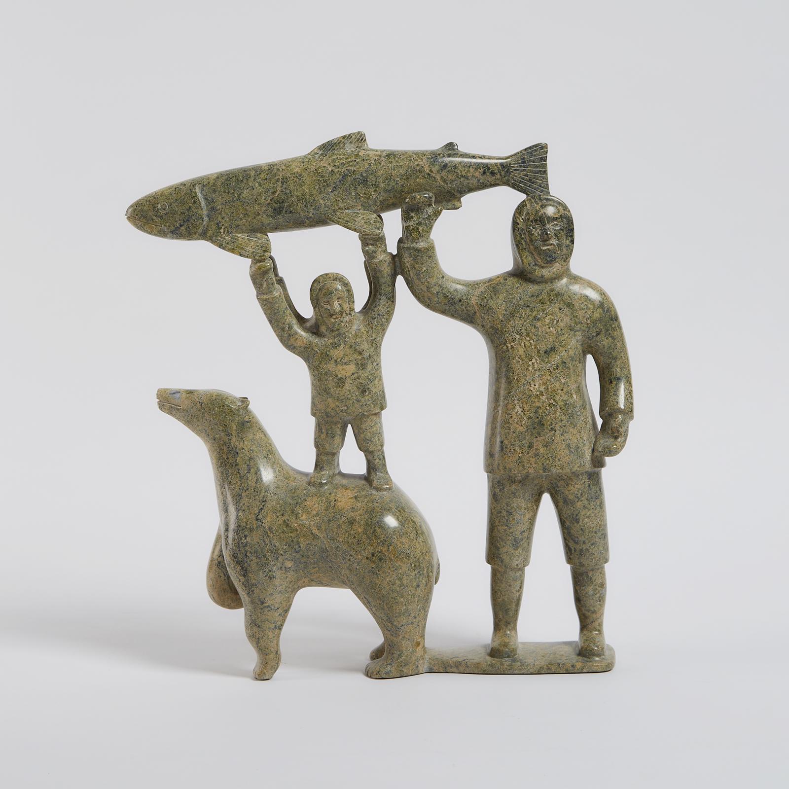 Abraham Etungat (1911-1999) - Composition With Family, Fish And Bear