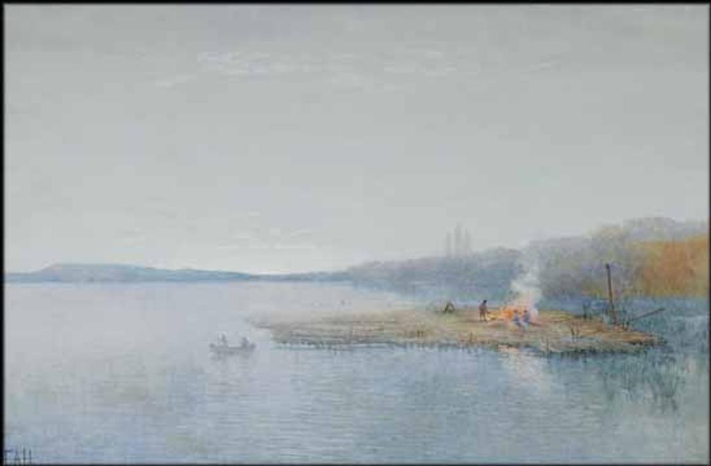 Frances Anne Beechey Hopkins (1838-1919) - Landscape with Encampment on a Timber Raft
