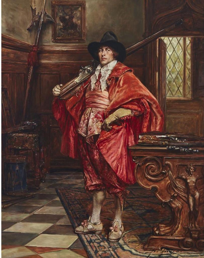 Alex de Andreis (1880-1929) - Cavalier Standing In A Panelled Interior