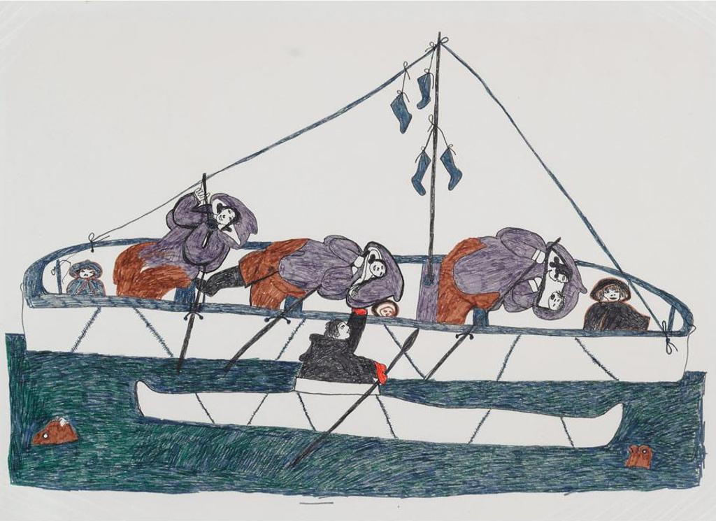 Pitseolak Ashoona (1904-1983) - Women And Children In Umiak